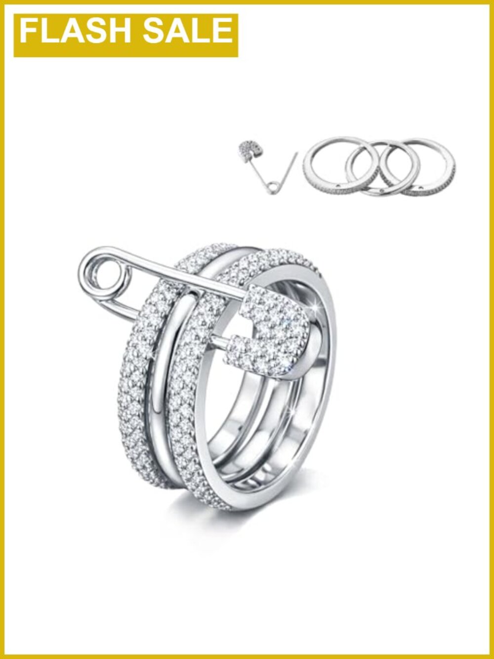 Silver Stackable Rings 14k Gold Plated Cz Cubic Zirconia Wedding Thumb Ring Set